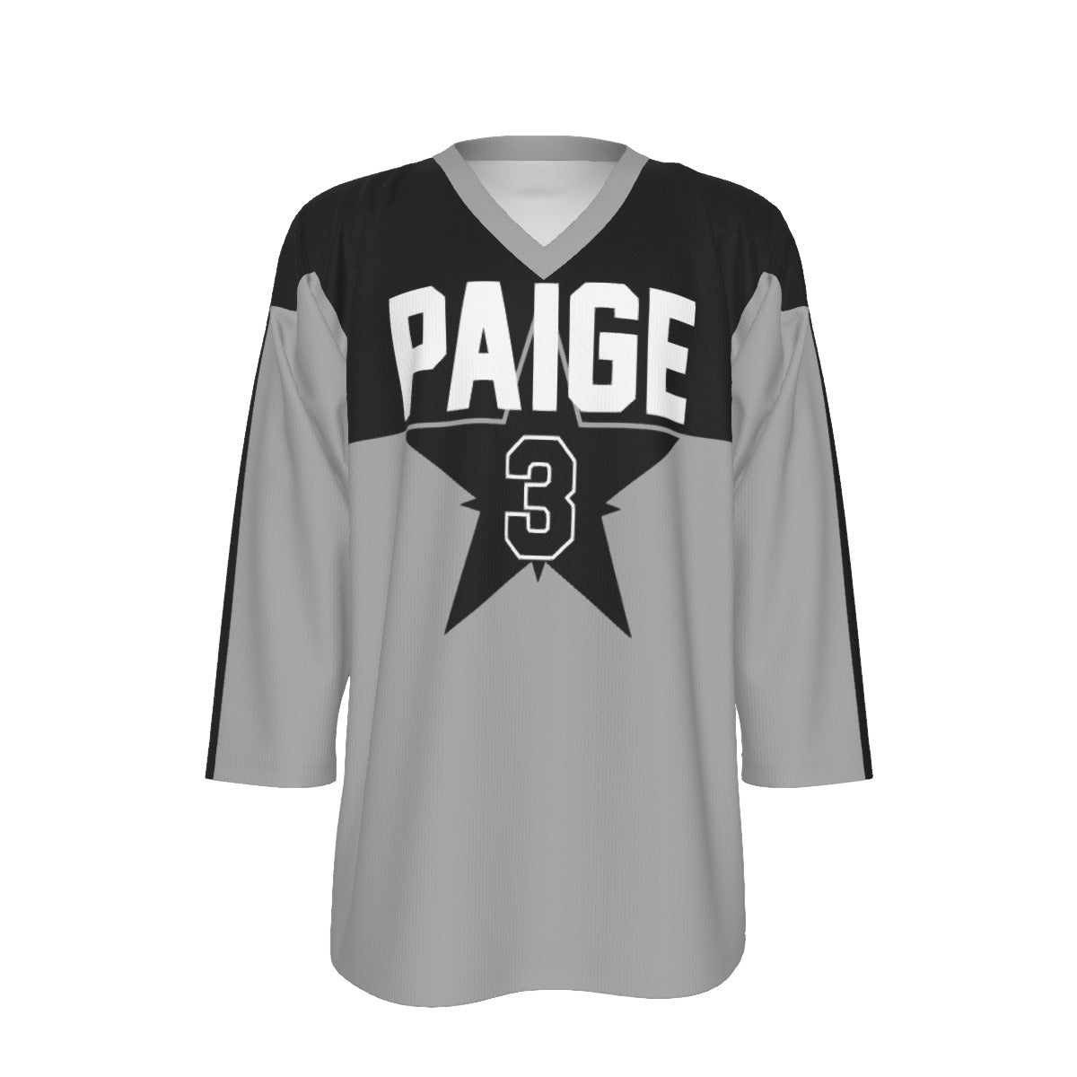 Gray and black sports jersey with 'PAIGE' and number '3' on a white background