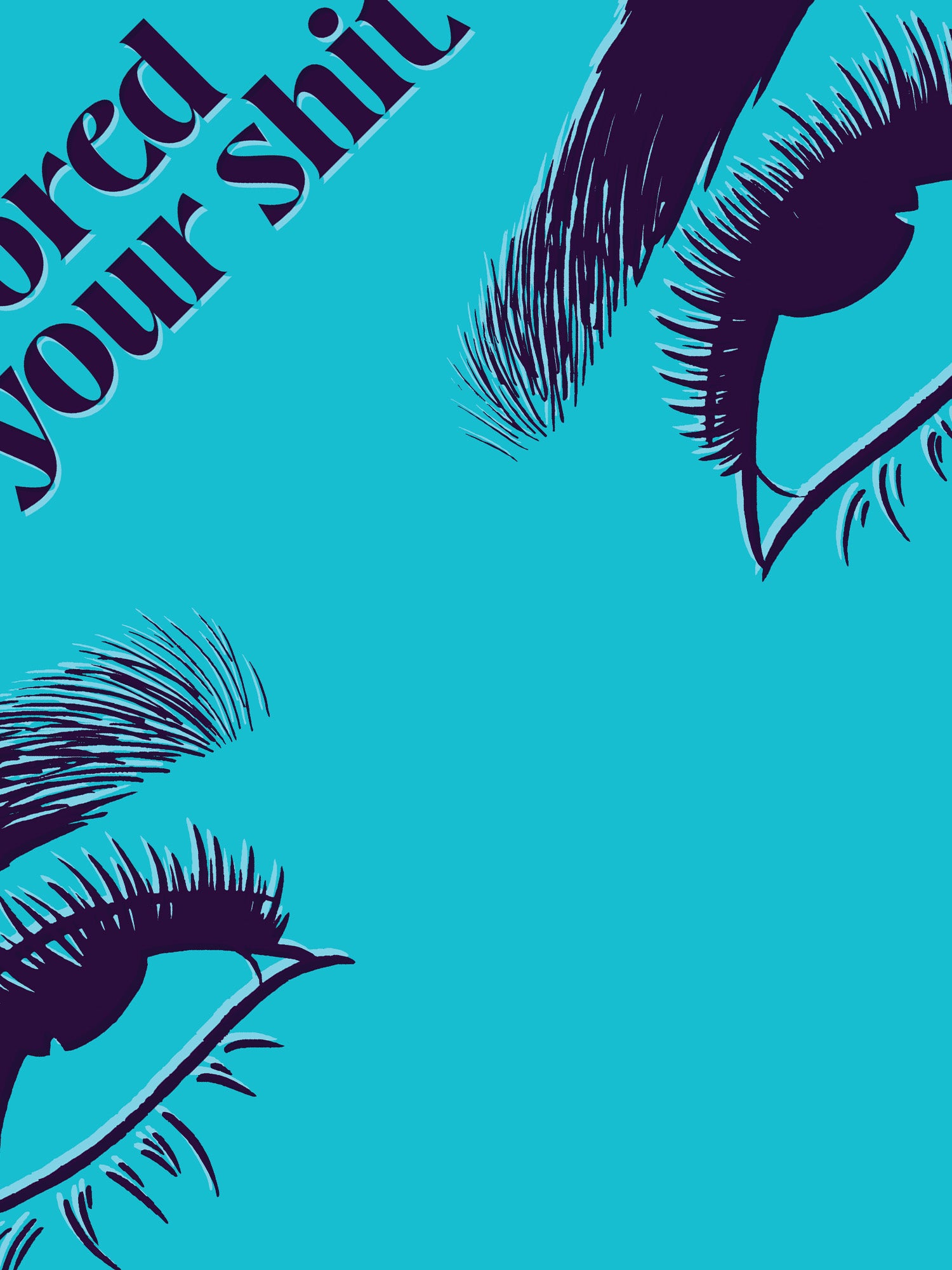 Text 'F*cked your shit' with stylized feathers on a blue background