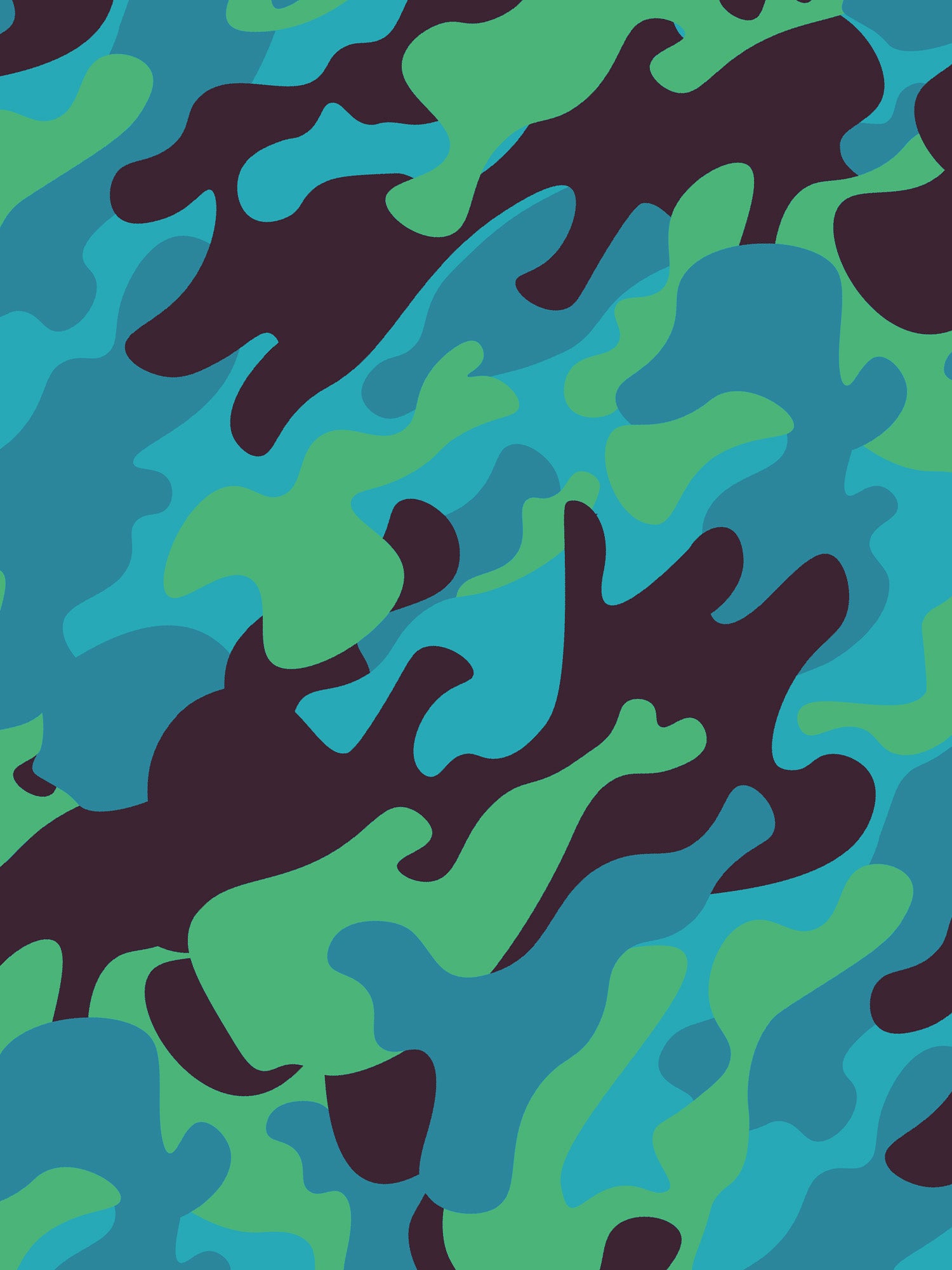 Camouflage pattern with blue, green, and black colors on a blue background