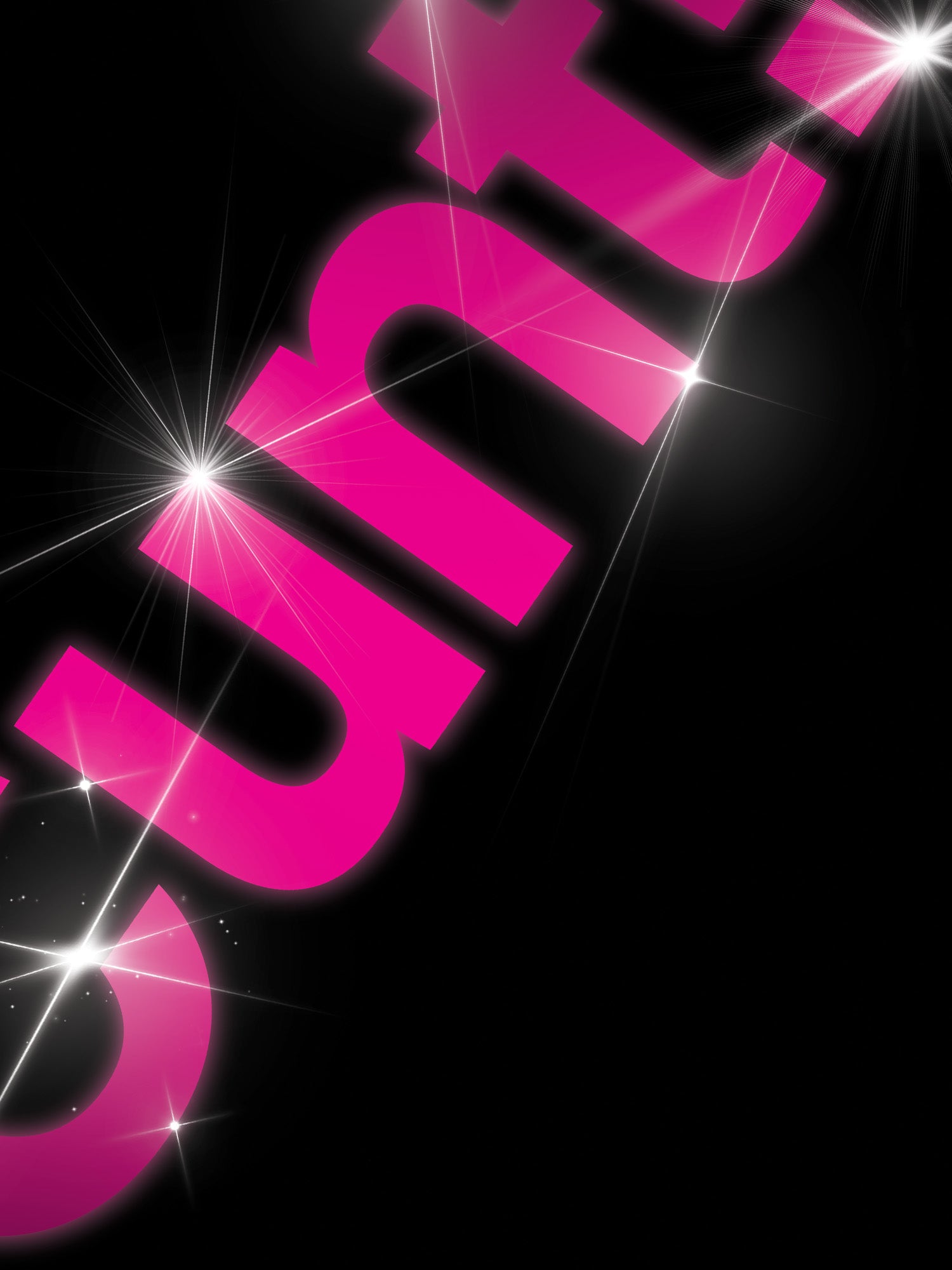 Pink text with sparkling effects on a black background
