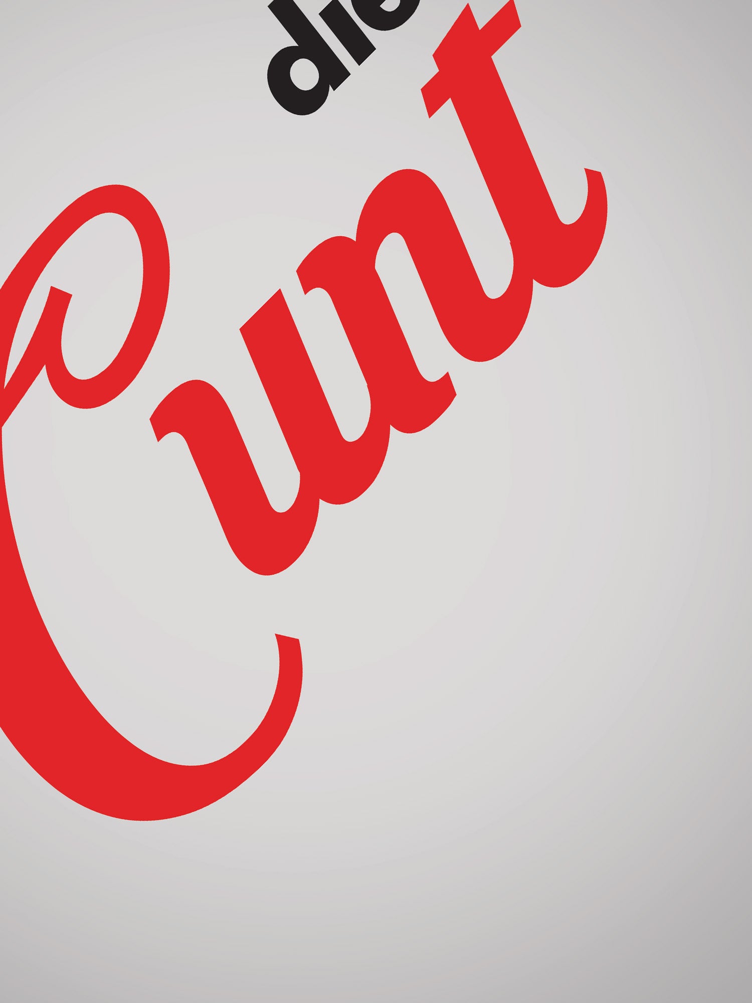 Close-up of a red and black text on a light gray background