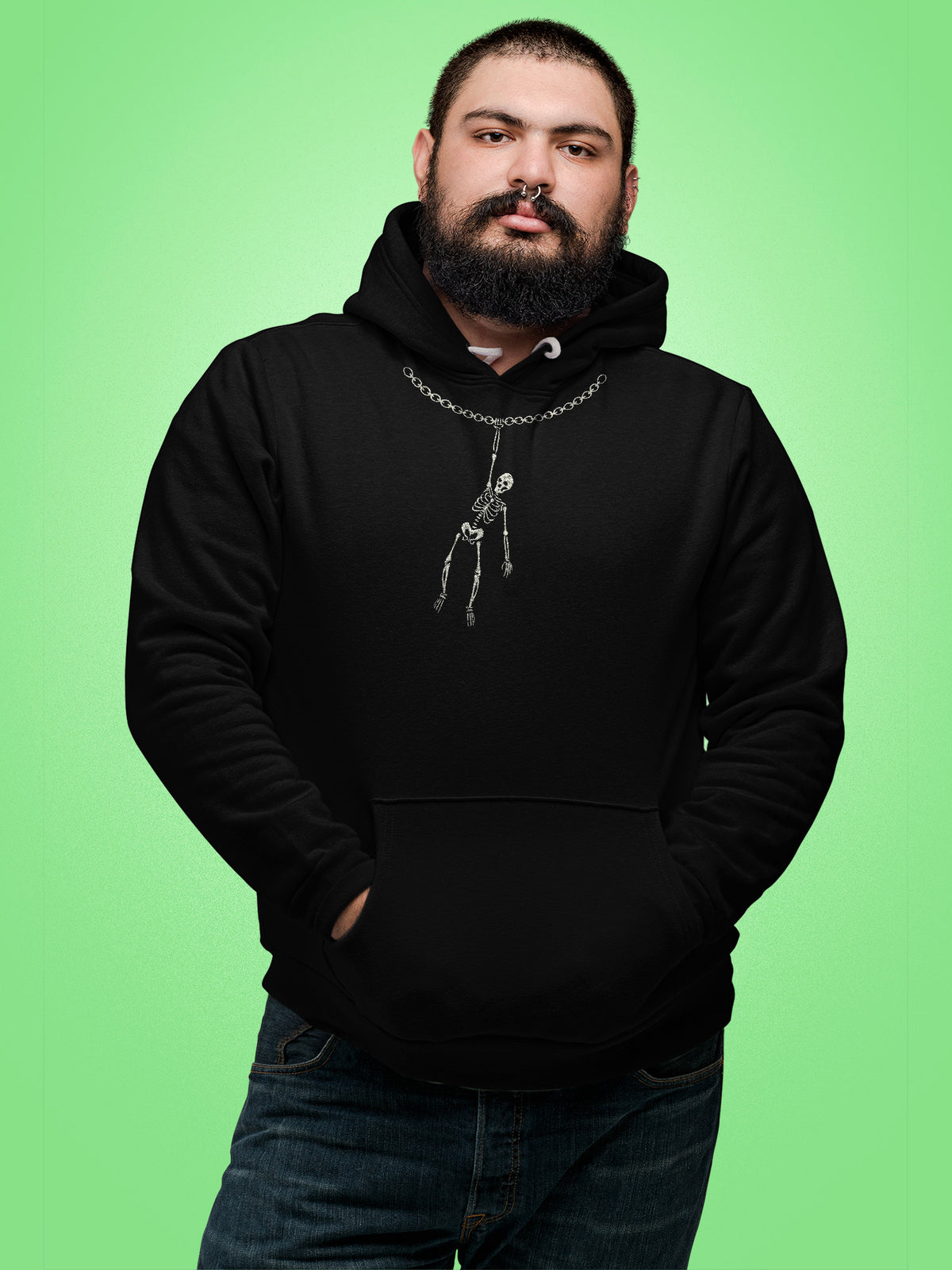 Skeleton Chain Embroidered Hoodie