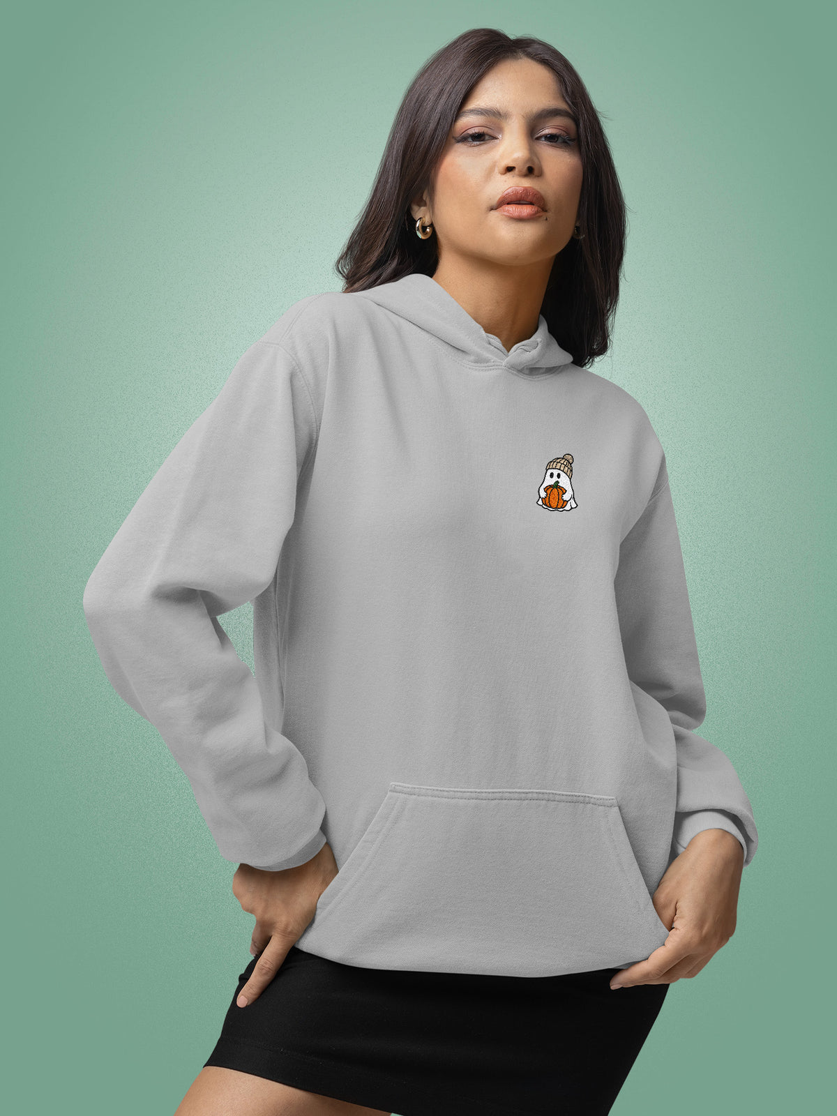 Pumpkin Ghost Embroidered Hoodie