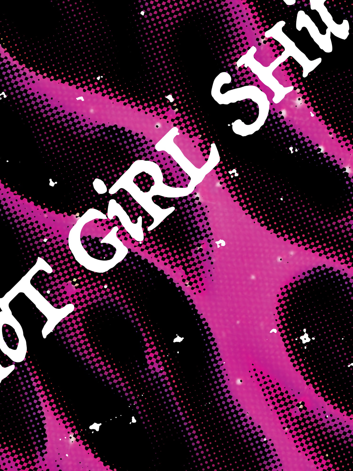 Text 'Hot Girl Shit' on a pink and black patterned background