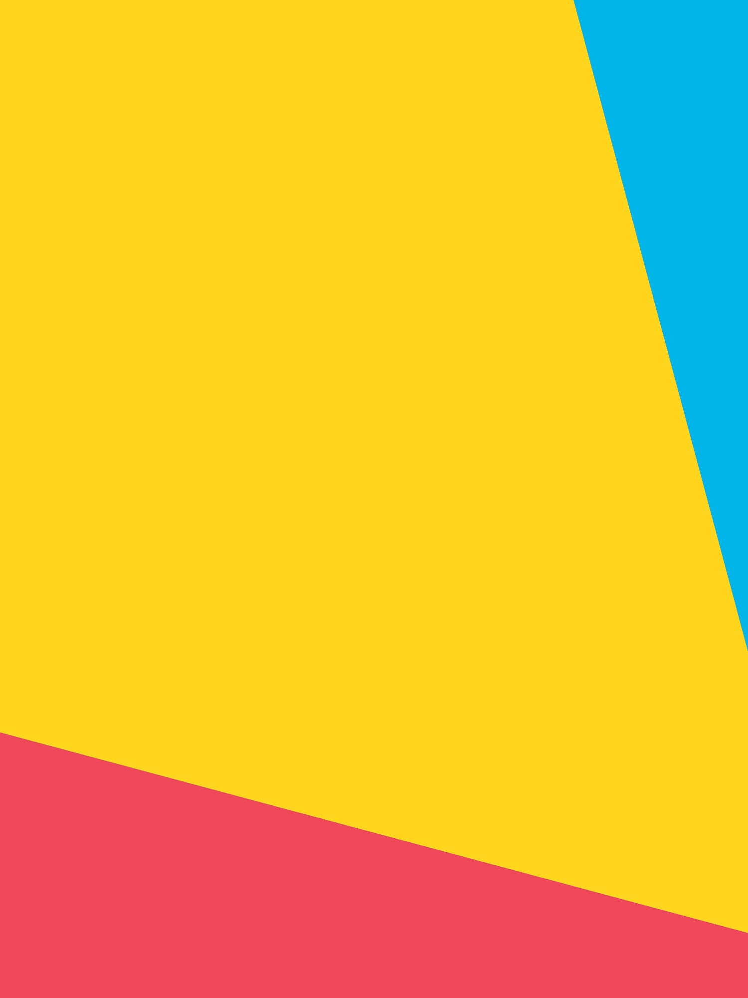 Colorful geometric design with yellow, blue, and pink shapes.
