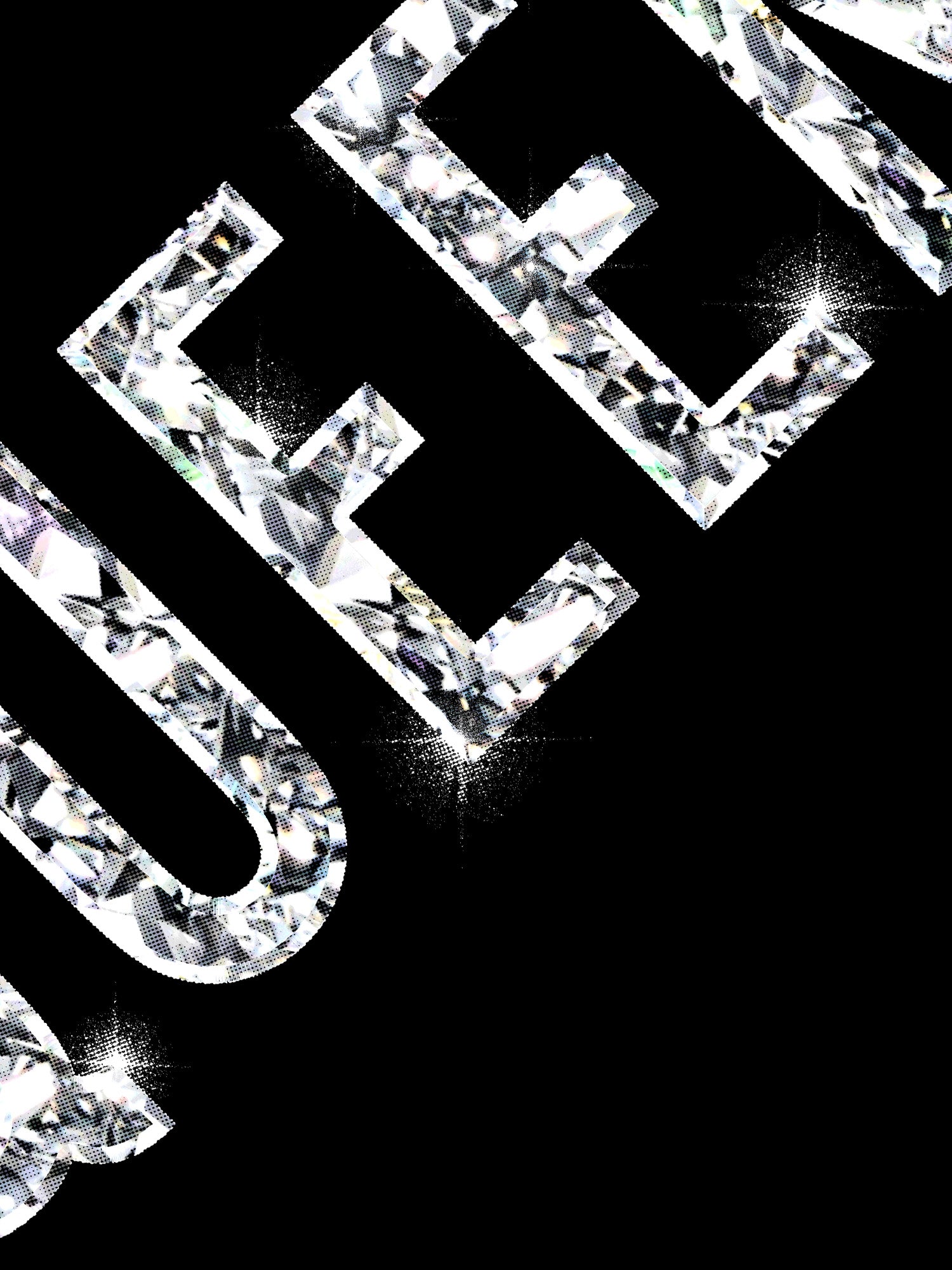 Diamond-studded letters spelling 'QUEEN' on a black background