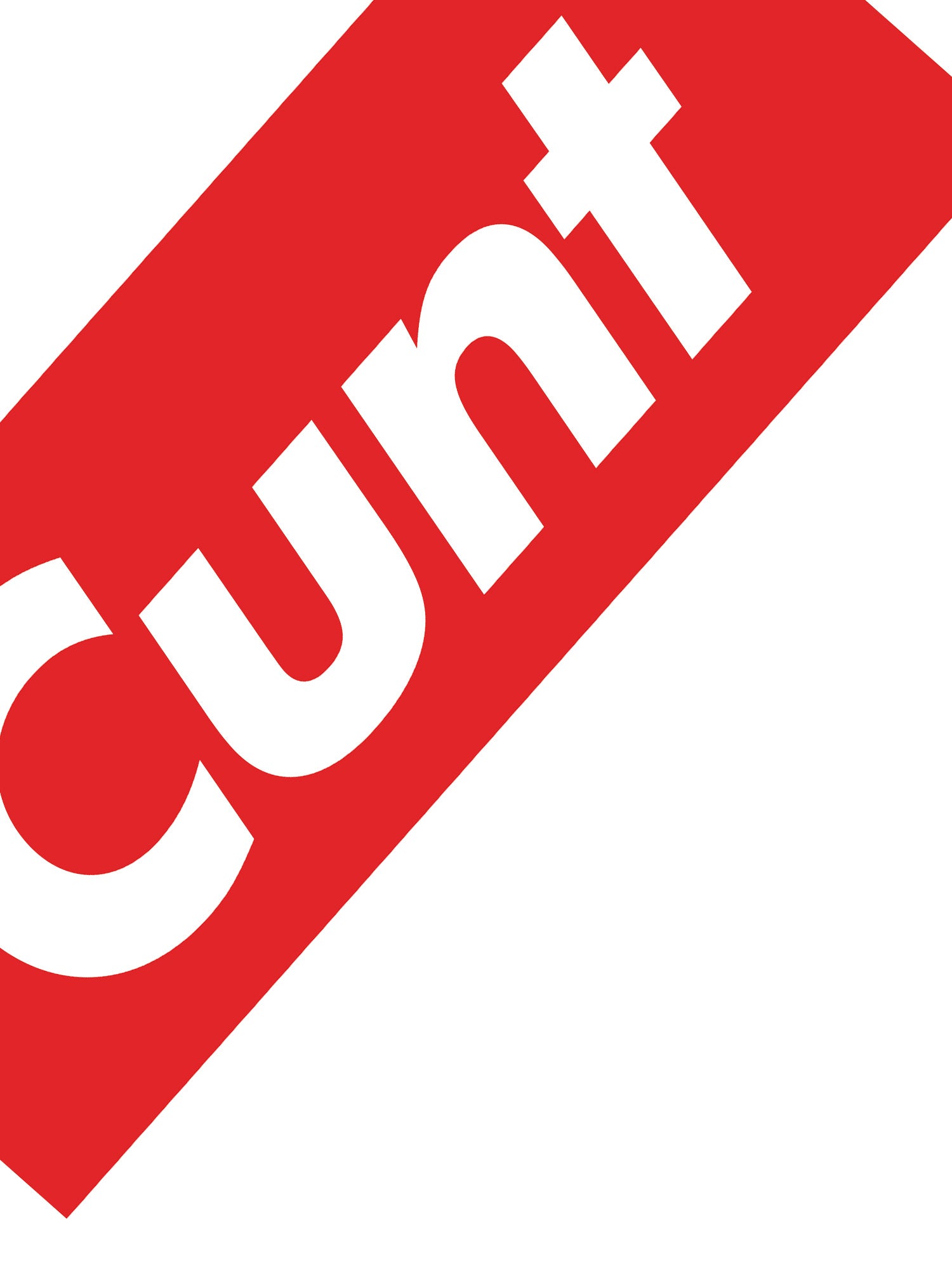 Red and white logo with the word 'cunt' on a white background
