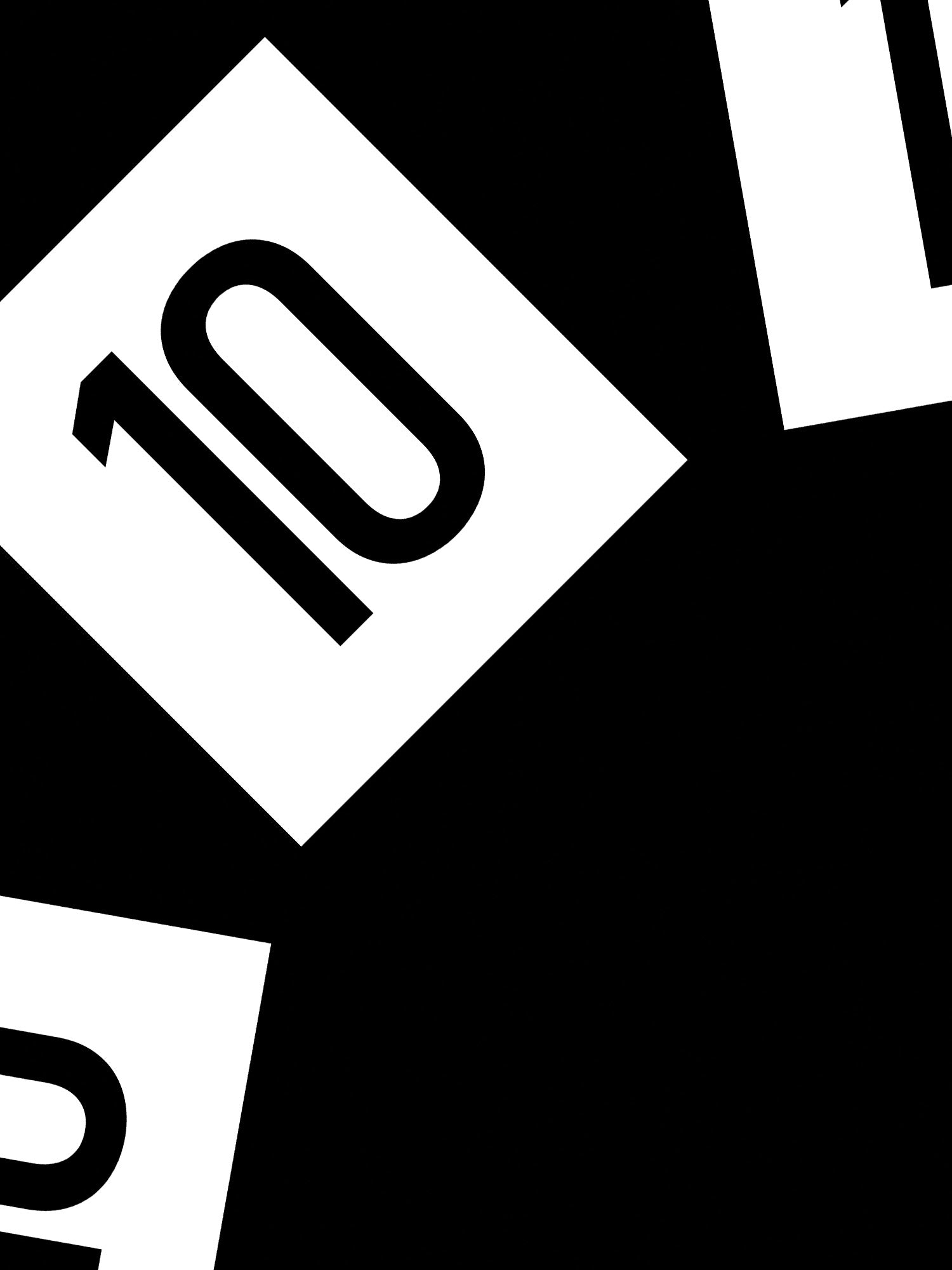 Black and white number '10' on a black background