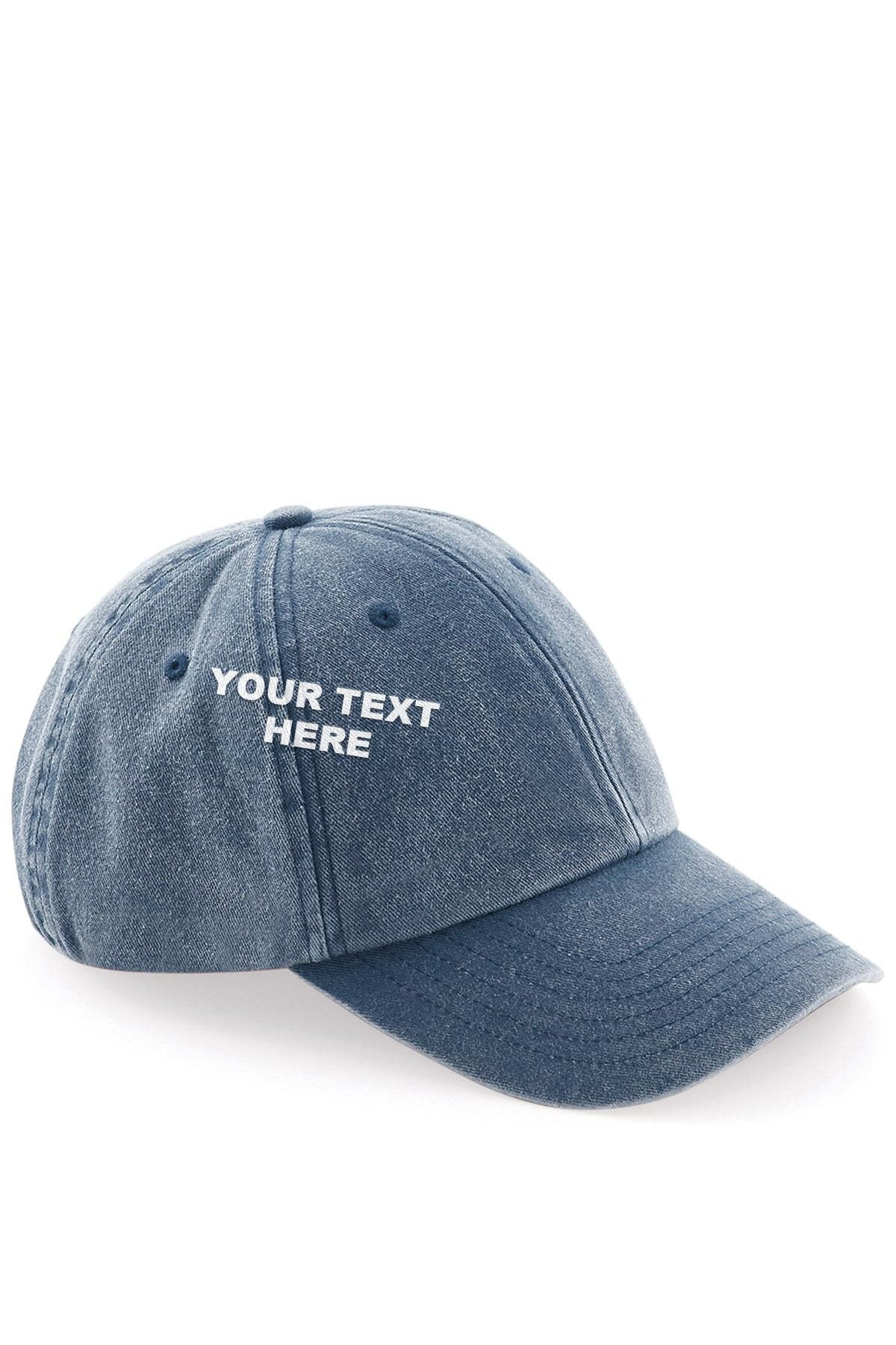 Personalised Embroidered Cap in Denim with your text on the front