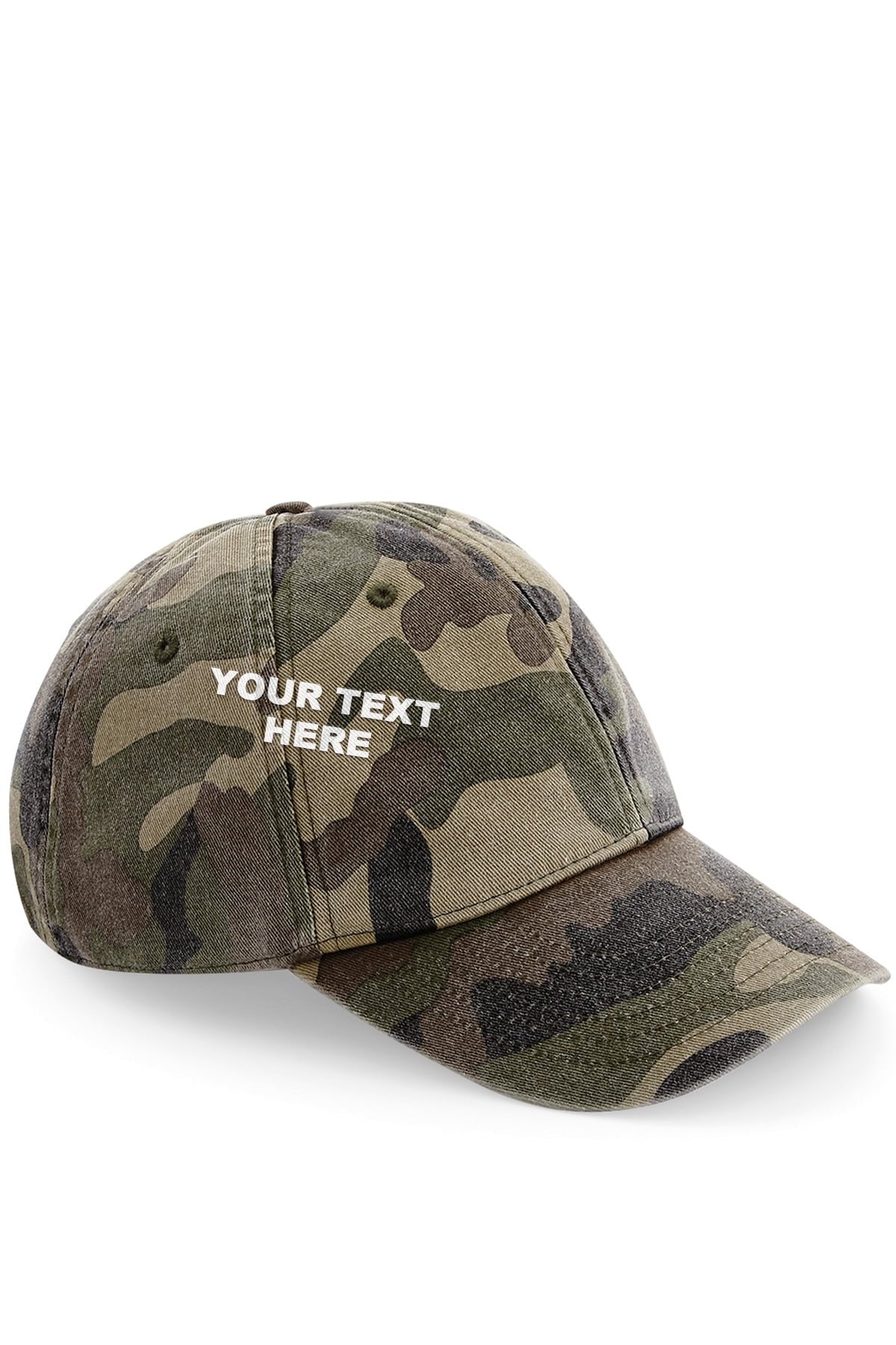 Personalised Embroidered Cap in Jungle Camo with your text on the front