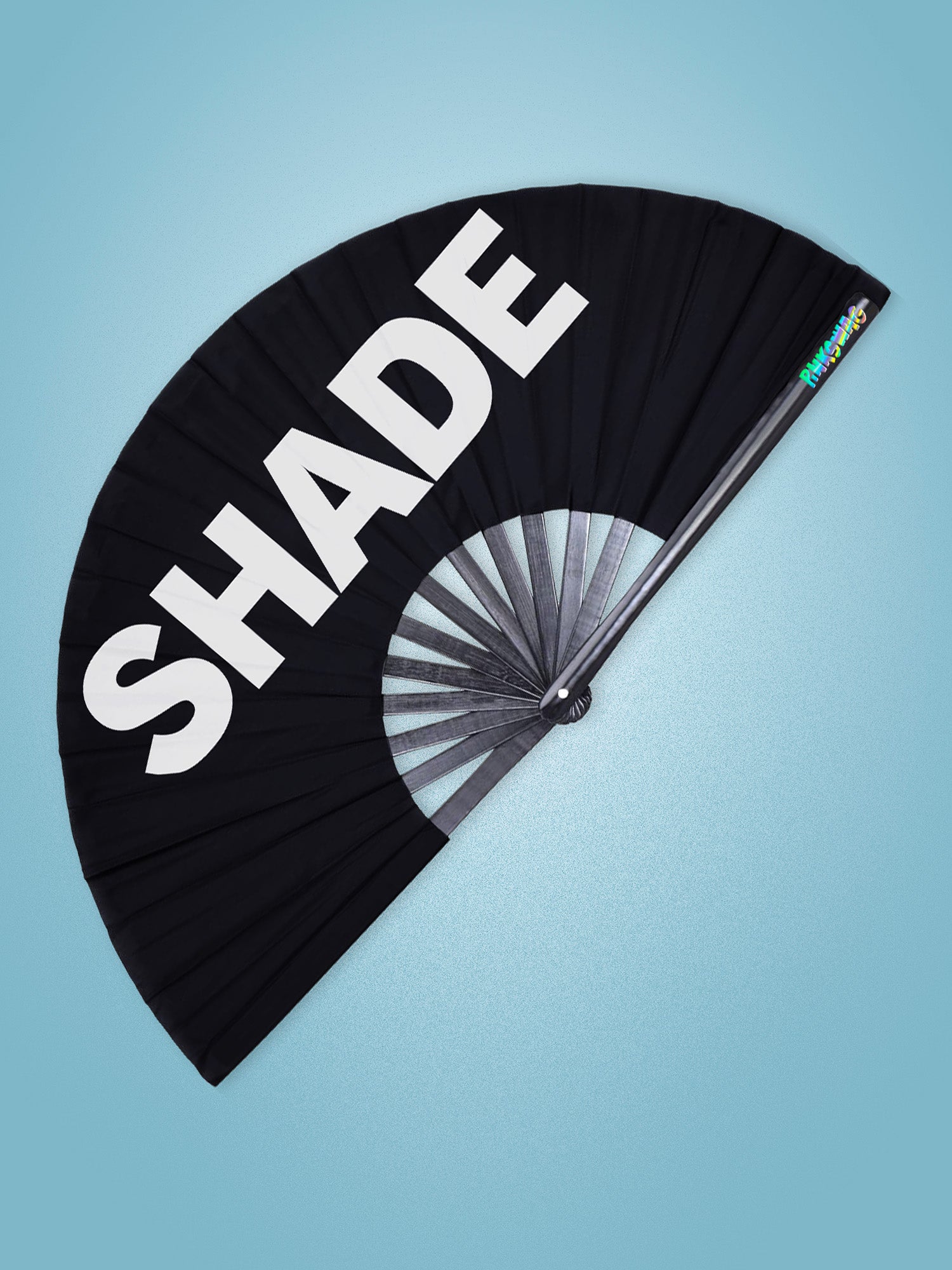 Black fan with 'SHADE' text on a light blue background