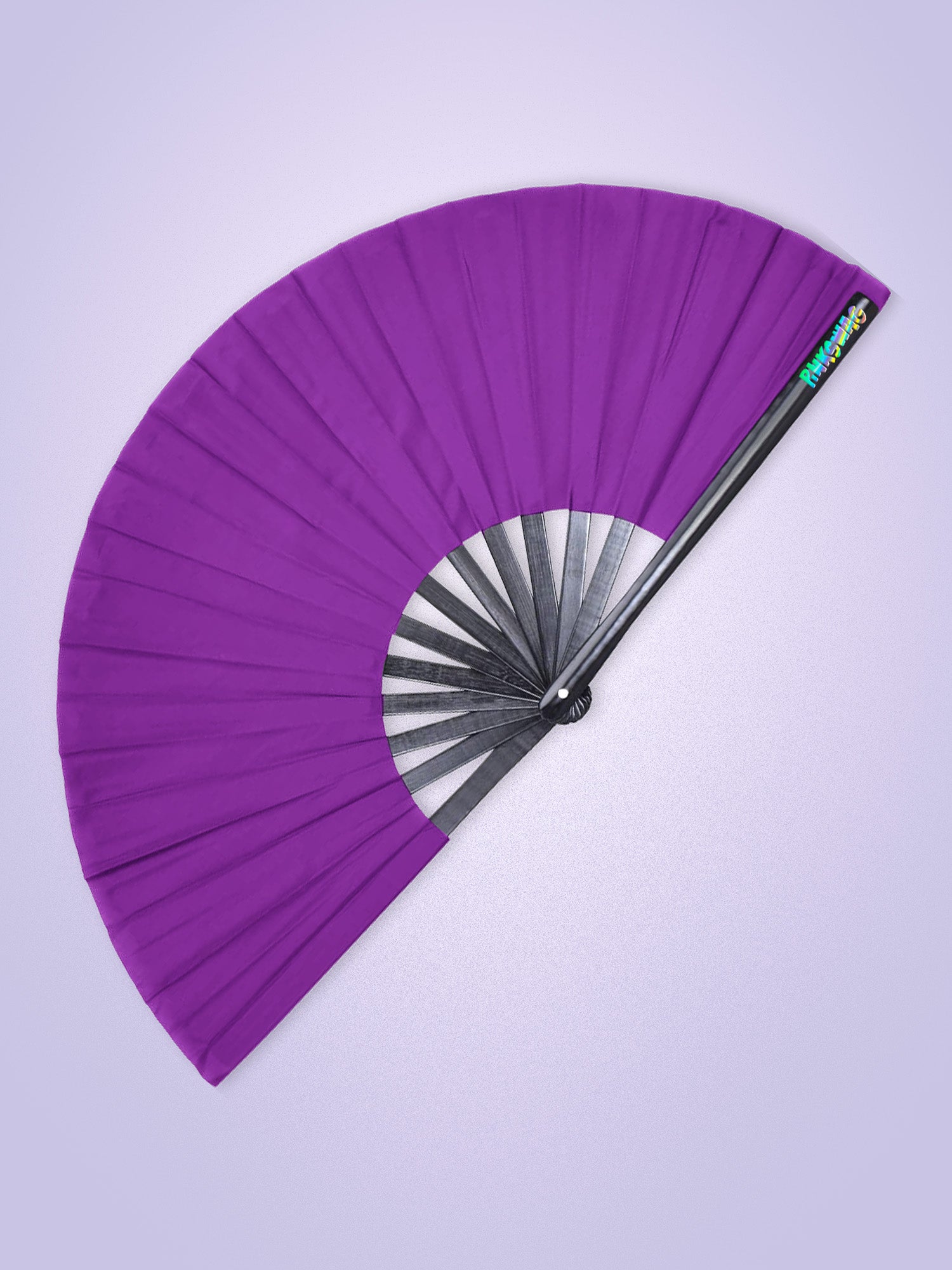 Purple folding fan on a light purple background