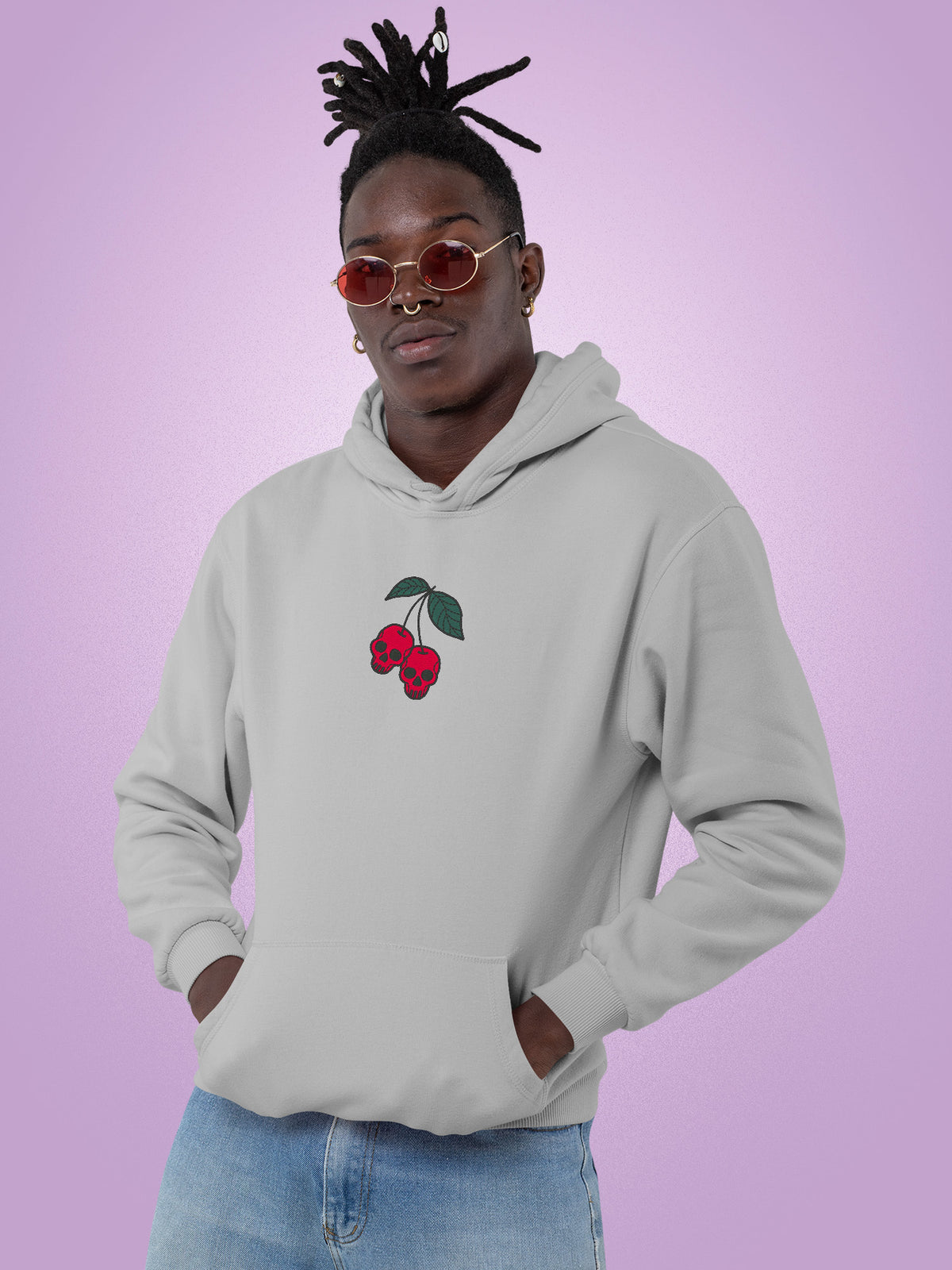 Skull Cherry Embroidered Hoodie