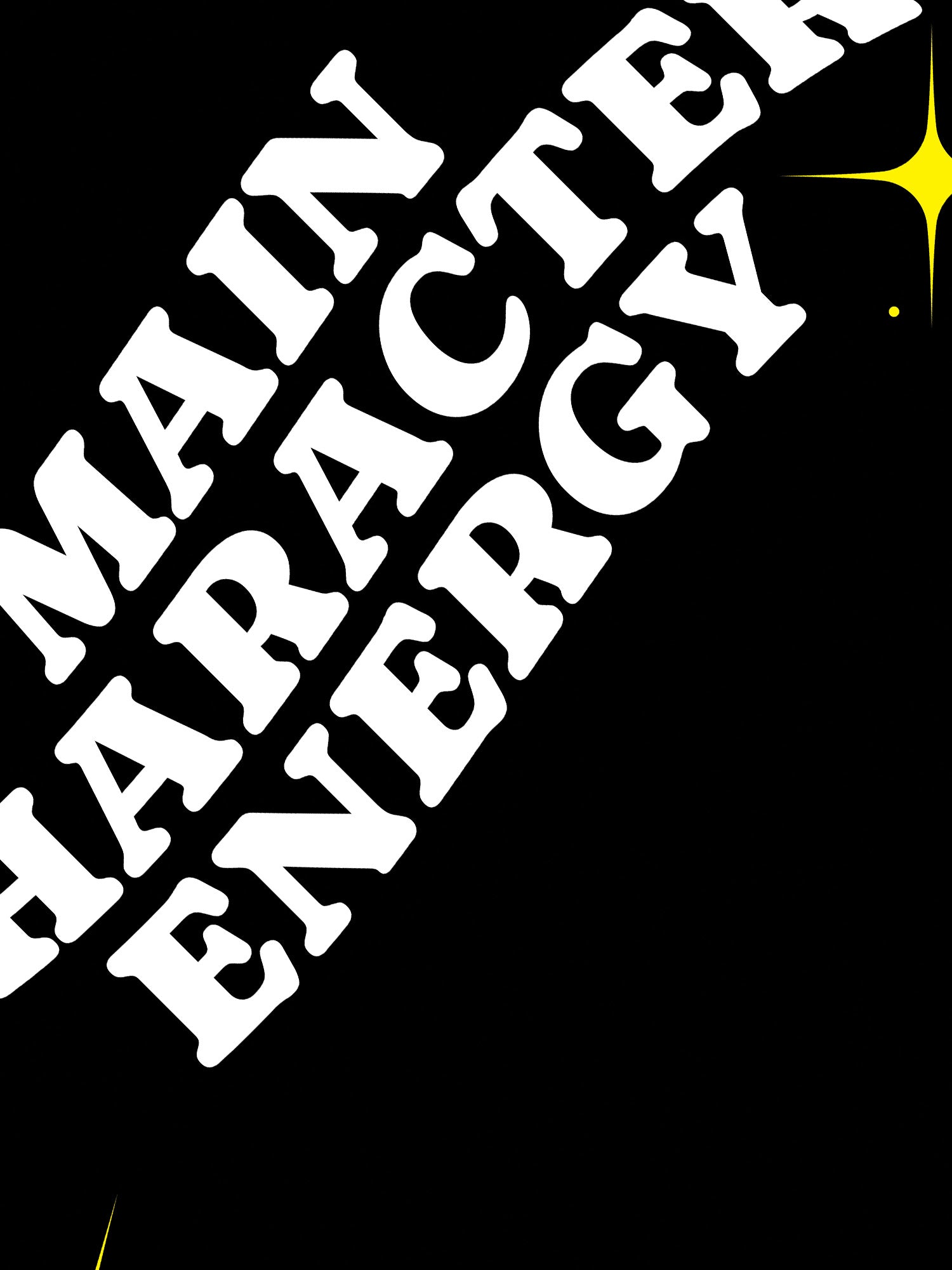 Text 'MAIN CHARACTER ENERGY' in white on a black background with a yellow starburst effect.