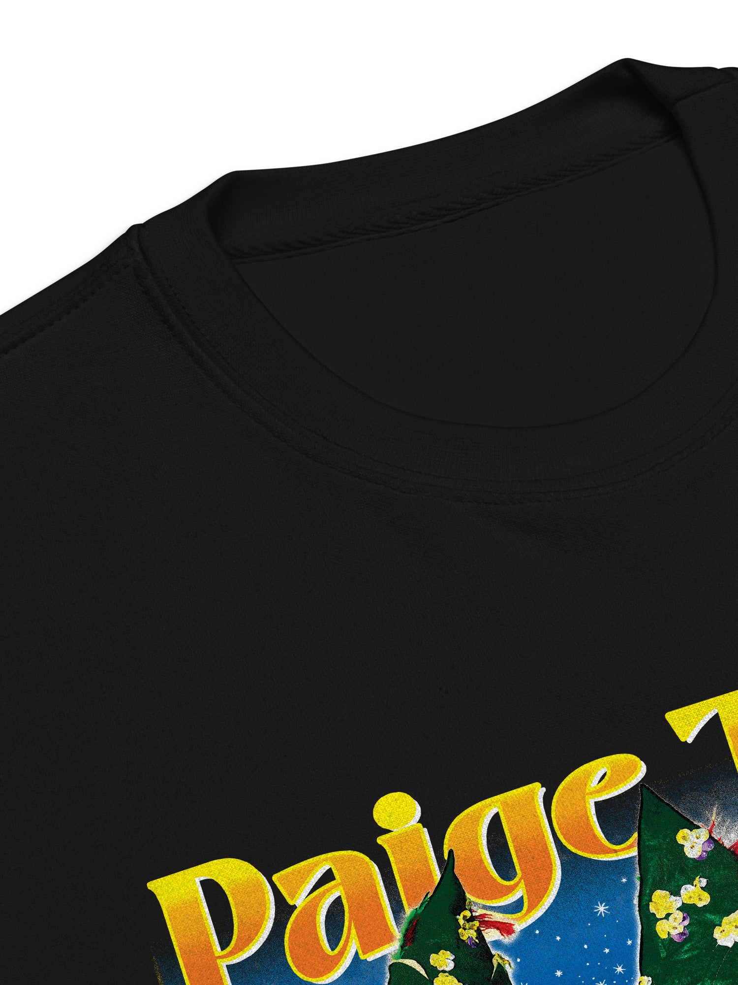 Black Sweatshirt with colorful text and graphics on a white background. Paige Three from BBC RuPaul's Drag Race UK Season 7