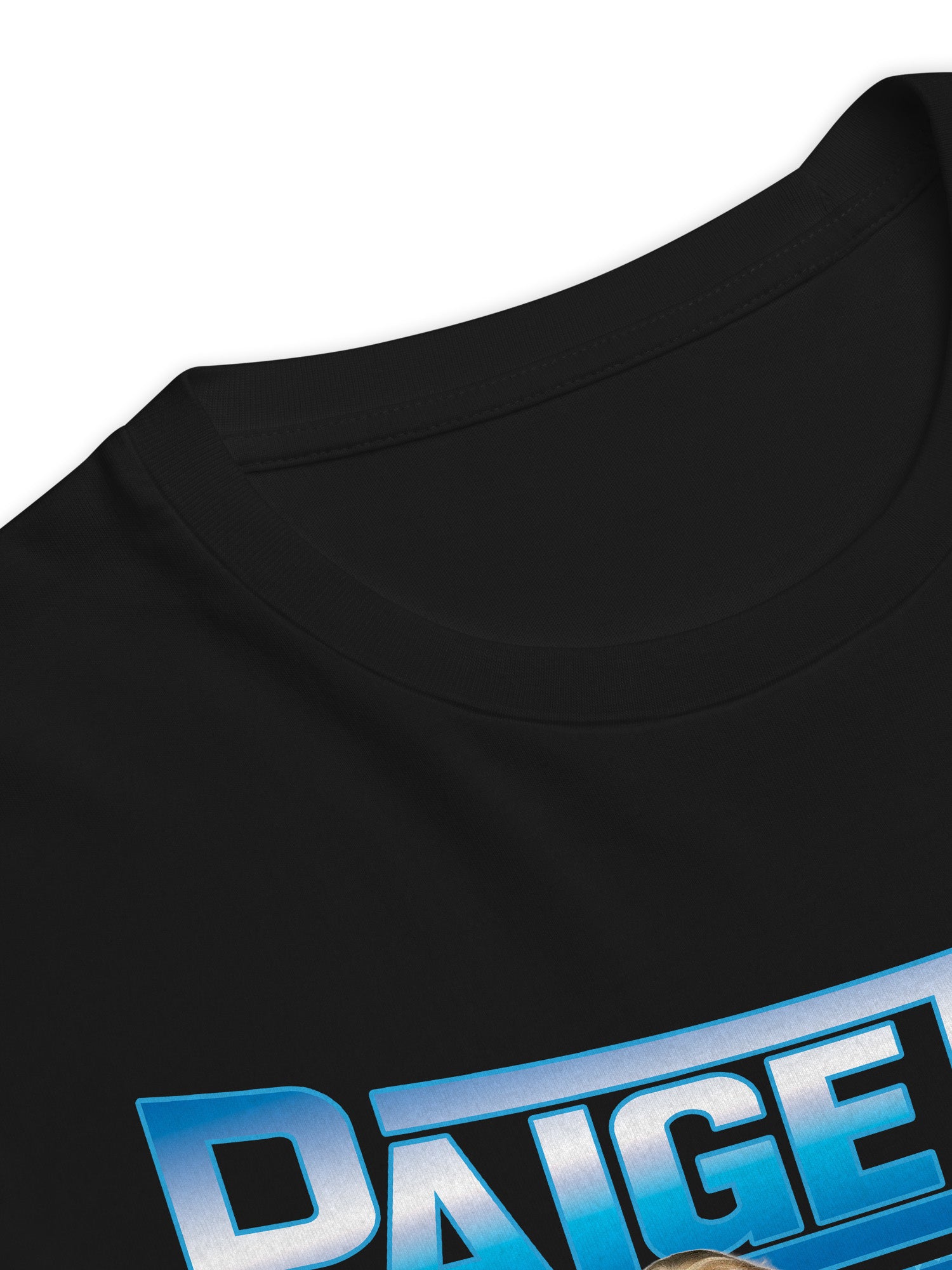 Black t-shirt with 'P3' printed on it against a white background. Paige Three from BBC RuPaul's Drag Race UK Season 7