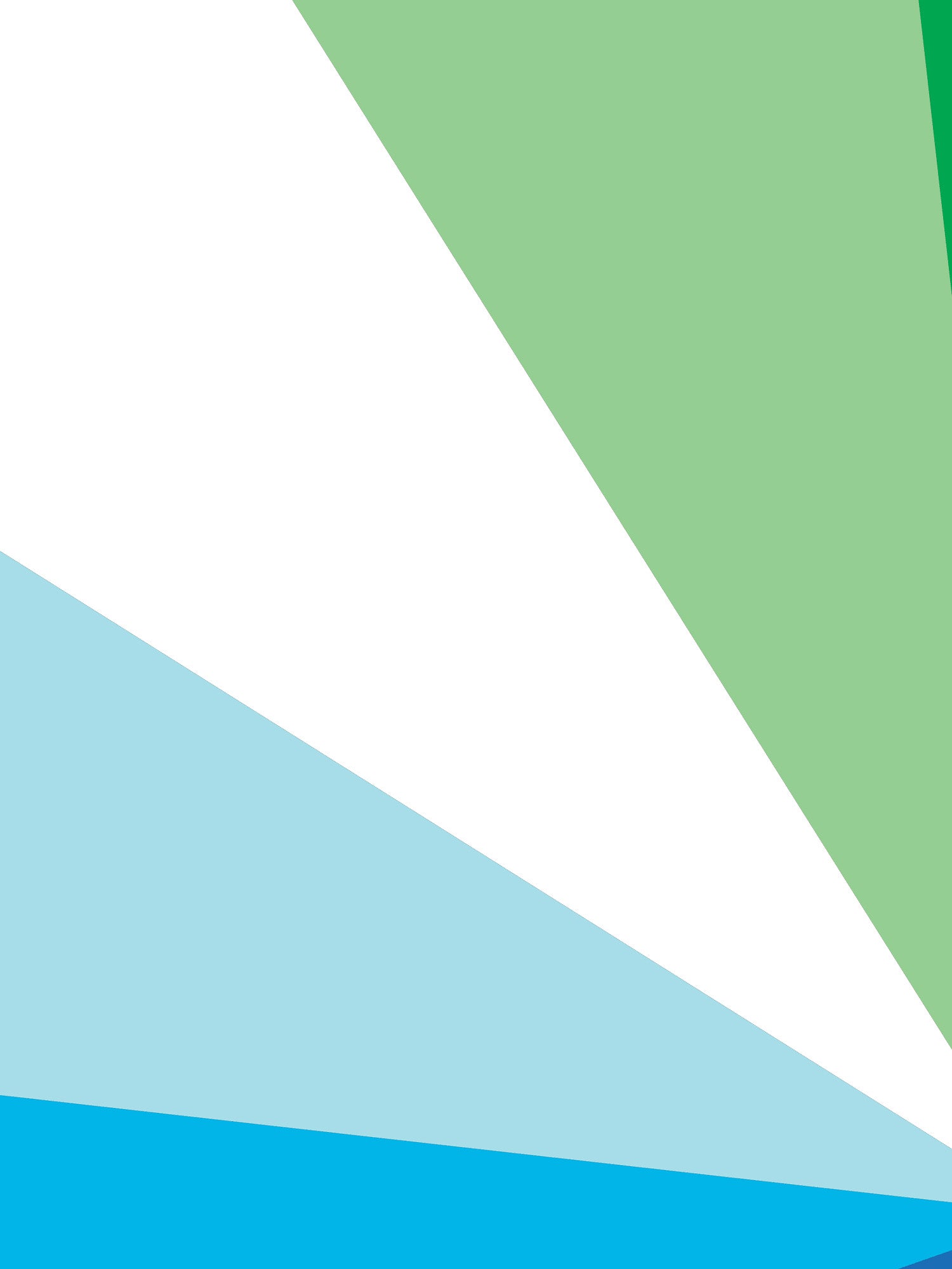 Geometric design with green, blue, and white triangles on a white background