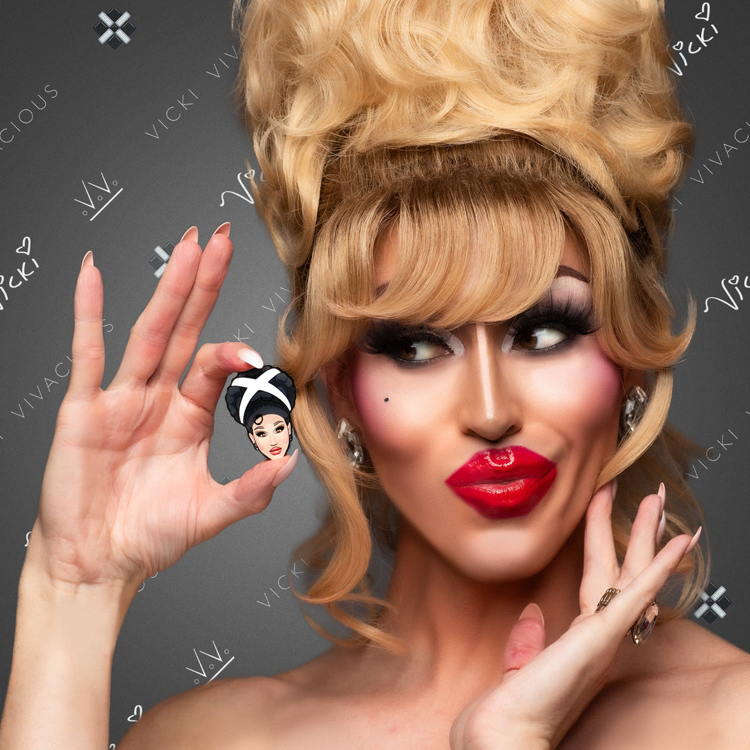 Vicki Vivacious - Cornish Icon Face Pin Pink Swag