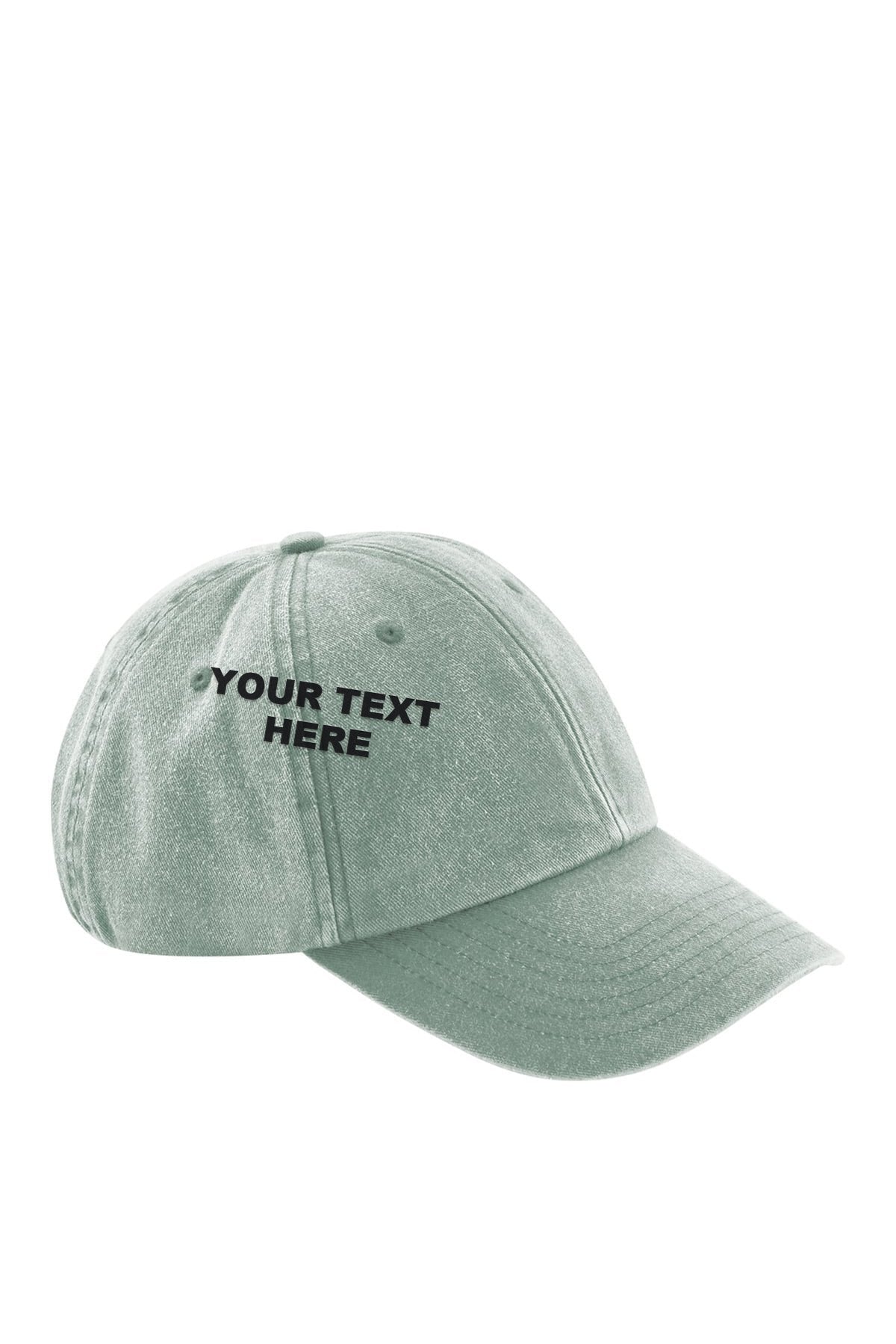 Personalised Embroidered Cap in Sage Green with your text on the front