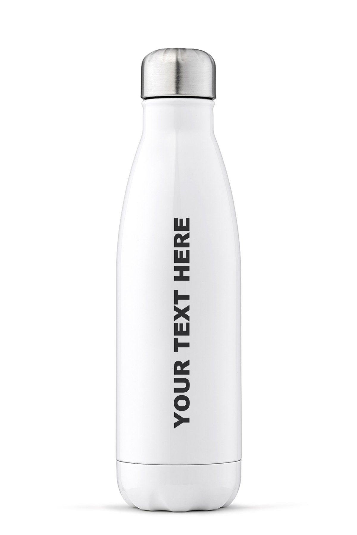 Personalised Water Bottle in White with your text on the side